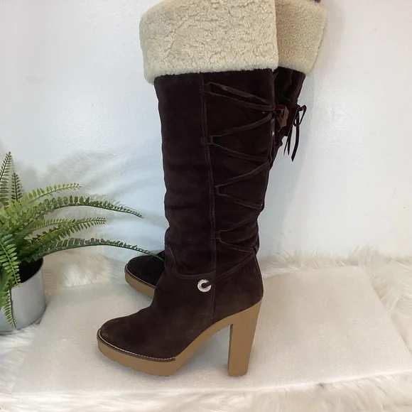 RALPH LAUREN COLLECTION SUEDE LEATHER LAMB LINED KNEE HIGH BOOTS NWOT SZ 7.5